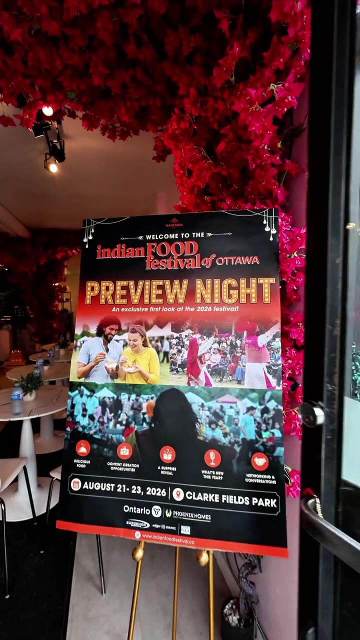 Guests mingling, toasting, and celebrating together at the Indian Food Festival Preview Night, surrounded by bougainvillea decor